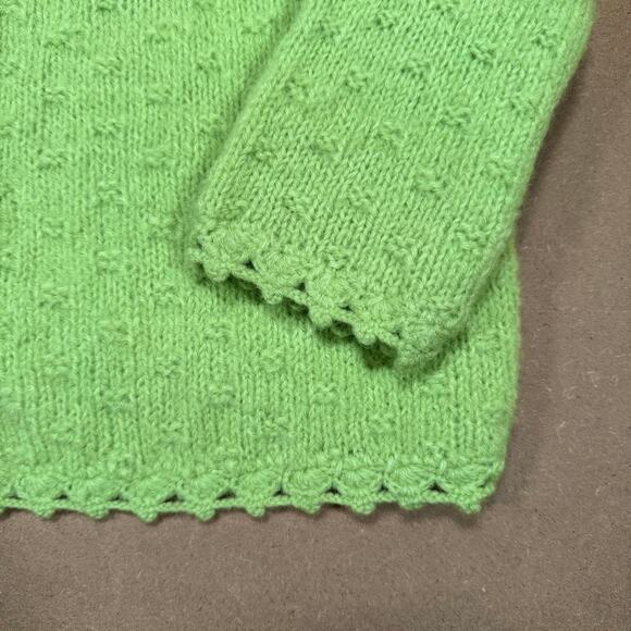 Vintage Lime Green Knit Cardigan Sweater Scalloped Edge Open Front Women’s M - Picture 5 of 8